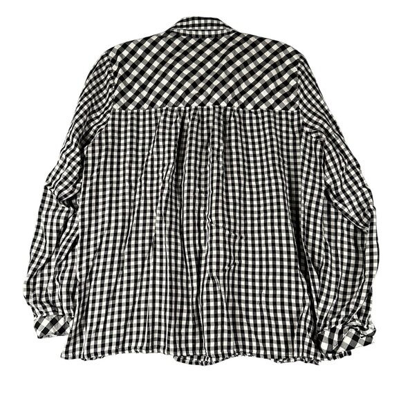 J. Jill Womens Small Black White Gingham Popover Blouse Long Sleeve Split Hem - Picture 10 of 12